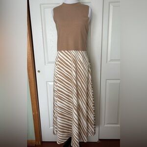 Ann Taylor Beige and White Knit Mock Neck Dress